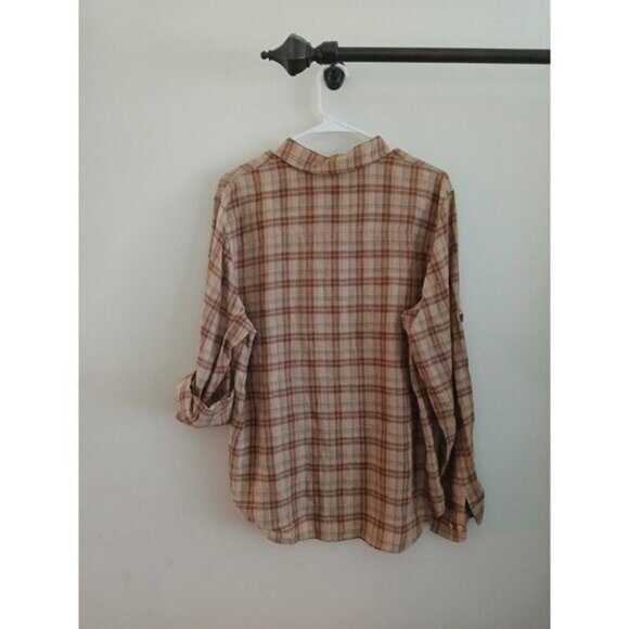 LRL Ralph Lauren 100% Linen Plaid Shirt Button Down Western Cottagecore Preppy M - Picture 7 of 7
